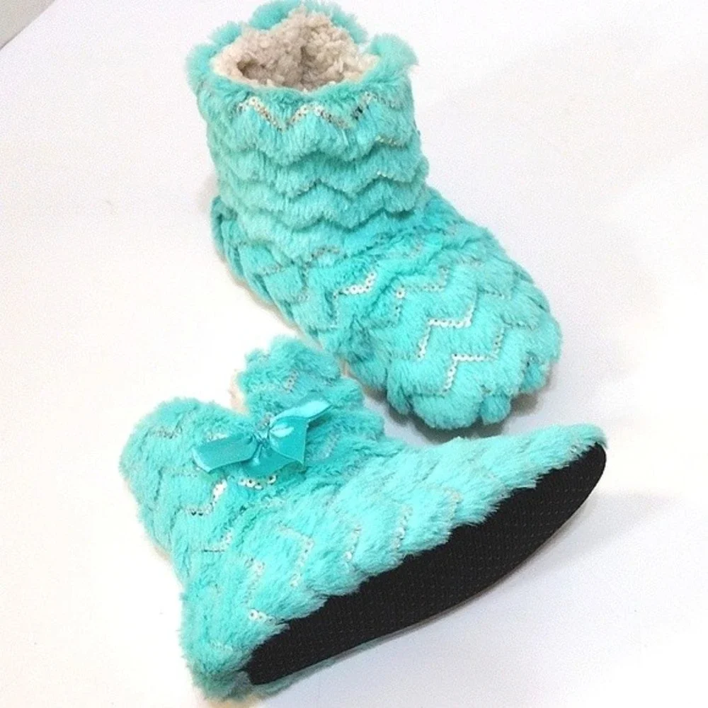 Total Girl Plush Slipper Booties With Faux Fur Lining Small/Medium